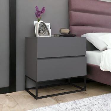 Imagem de Mesa De Cabeceira Eros 45 Pés Preto Móvel MDF/MDP Com Pés De Metalon P