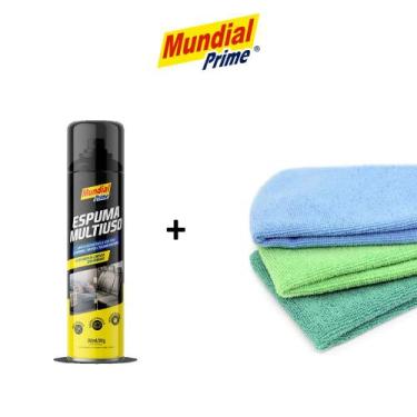 Imagem de Kit 1 Espuma Multiuso Limpa Estofado e 3 Panos Microfibras de Uso Gera