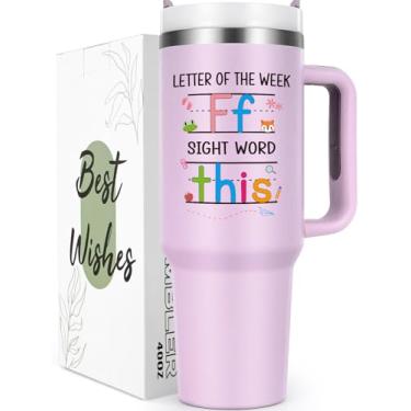 Imagem de Qtencas Presentes de professores para mulheres, presentes de agradecimento ao professor, palavras à vista copo de viagem roxo de 1,134 g, presente de agradecimento para creche pré-escolar, aniversário