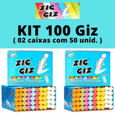 Imagem de Kit Giz Lousa Colorido Para Quadro Negro Caixa 100 Unidades - ZIG GIZ