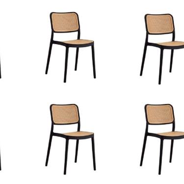 Imagem de Conjunto 6 Cadeiras para Jardim e Varanda Lia Preto/Caramelo