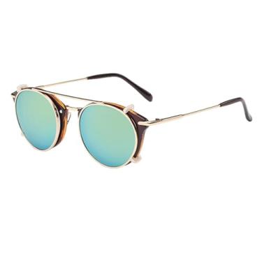 Imagem de Óculos de sol retrô steampunk feminino flip lente separável moda masculina redondo punk uv400(4)