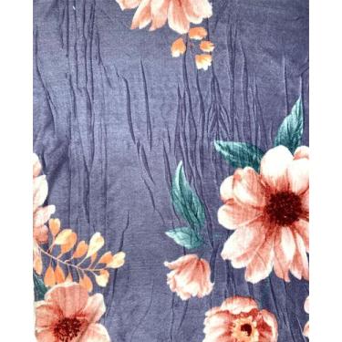 Imagem de Manta Microfibra Estampada - Sonho Bom, Flor Fundo Azul Acinzentado