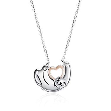 Imagem de ZZ ZINFANDEL Colar de bicho-preguiça para mulheres com coração de prata e preguiça presentes para meninas apaixonadas por bicho-preguiça
