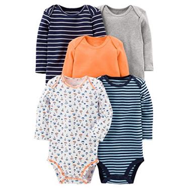 Imagem de Simple Joys by Carter's Body unissex de manga comprida para bebês, Veleiros azul/cinza mesclado/azul marinho/laranja/branco, Newborn