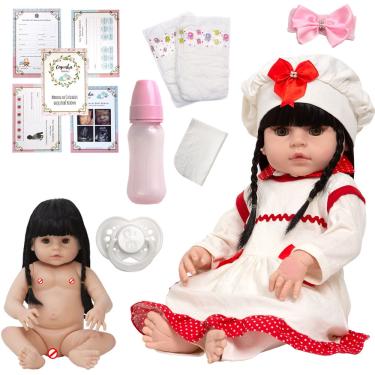 Imagem de Bebe Reborn Menina Morena Corpo de Vinil Siliconado Itens