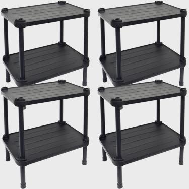 Imagem de 4 Estantes de Plástico Modular Multiuso 2 Prateleiras 1 Torre Preta Montável 26 Kg Qualyplas