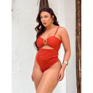 Imagem de Maiô Feminino Alcinha Com Detalhe Moda Praia - Latin Modas, Coral, Úni