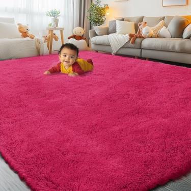 Imagem de Tapetes para sala de estar 13 x 20 cm, Alfombras para Salas felpudo, tapete macio grande, tapetes felpudos para quarto, decoração de casa para crianças, meninos, meninas, estética (rosa choque, 12 x