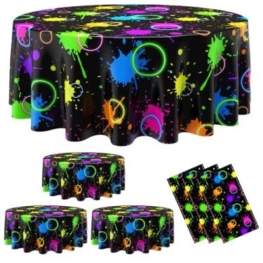 Imagem de Oudain 3 peças de toalhas de mesa de festa neon brilham para festas de 213 cm redondas descartáveis de plástico que brilha no escuro para decoração de aniversário, luz negra, chá de bebê