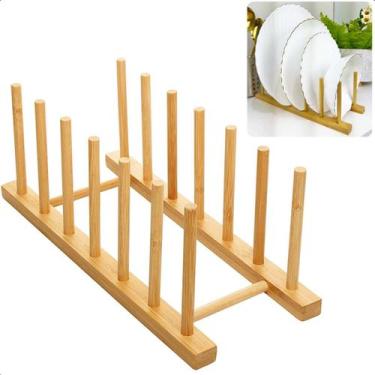 Imagem de Escorredor Organizador Para Pratos De Bambu 30x12cm Lyor