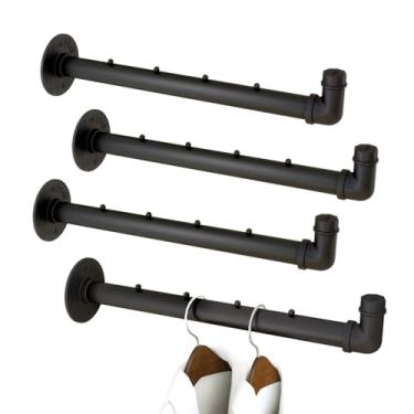 Imagem de IBUYKE 4 peças de barra industrial de 15,7 polegadas, trilho multifuncional montado na parede, varão de armário para pendurar para quarto e banheiro, preto TYJ008H-4