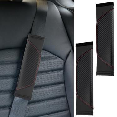 Imagem de ecocstm Capa para cinto de segurança de carro com 2 peças, capas de alça de ombro de cinto de segurança de fibra de carbono, almofada macia de couro respirável, acessórios interiores de carro para