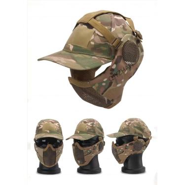 Imagem de Máscara De Malha Dobrável Tática + Com Boné De Beisebol Ajustável Com Proteção Auricular, Para Tiro De Paintball Cosplay Cs Game, cp, 42 * 16cm