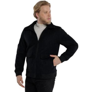 Imagem de Casaco Masculino Lã Batida de Poliéster. - style, Preto, M