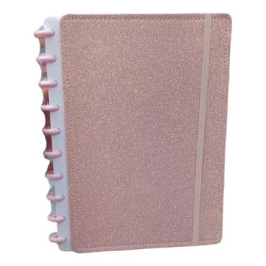 Imagem de Caderno 10 Discos Grande 80 Folhas B5 Tamanho Colegial Pautado Inteligente Mágico Capa Glitter Dura Lisa Colors Básico Elástico 1 Matéria (Rosé)