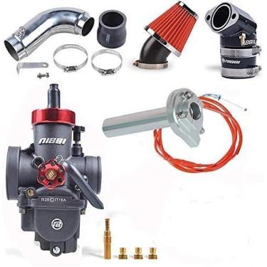 Imagem de NIBBI Racing Parts Kit de carburador modificado de alta velocidade de substituição original PE26MM GY6 cabo de acelerador de tubo curvo filtro de ar de alto fluxo 48 mm ajuste GY6 motor scooter 100CC