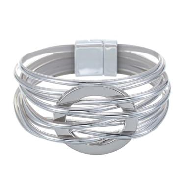 Imagem de LUREME Pulseira Boho Rock – Pulseira de poliuretano vintage de ouro/prata, pulseira larga grossa feita à mão para mulheres (bl003609), Standard, Poliuretano, Sem Pedra Preciosa