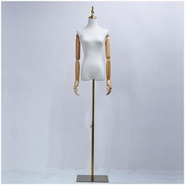 Imagem de CUTPOIY Suporte de manequim de tronco, manequim de manequim corpo torso feminino, forma de vestido falso de alfaiate ajustável com braço ABS para exibição de roupas de frente de loja Bu (ouro dourado