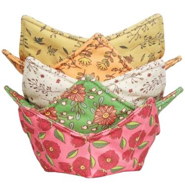 Imagem de CIPIMEY Suporte aconchegante de algodão para microondas, seguro para micro-ondas, tigela confortável, tigela aconchegante (floral retrô)