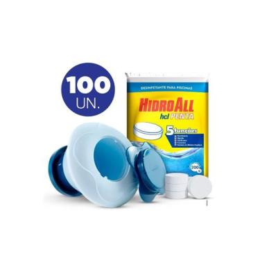 Imagem de Kit 100 unidades pastilha 200g hcl 5 em 1 tratamente de piscinas e flu