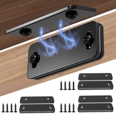 Imagem de Dolenor Ímãs ultrafinos para porta de armário, trava magnética, fechamentos magnéticos para armário de cozinha e guarda-roupa de armário (preto magnético 4P)