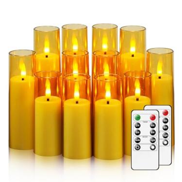 Imagem de Nimiko Velas pequenas cintilantes sem chama – velas falsas de LED operadas por bateria, pacote com 12 (D1,57 x H4 12,7 cm 15,2 cm) para decoração de férias, casa, casamentos (ouro)