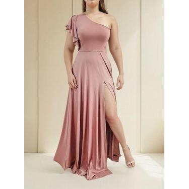 Imagem de Vestido Madrinha Com Fenda E Manga Godê Para Festa Casamento - Casual 