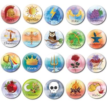 Imagem de Pinos de mitologia grega, 20 peças de broches de botão dos deuses olímpicos, presentes de mitologia grega Htabiol para crianças, lembrancinhas de festa dos deuses olímpicos, para aniversário de Percy