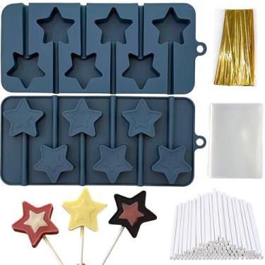 Imagem de Moldes de pirulito estrela, 2 pacotes de moldes de silicone para doces de chocolate em forma de estrela 4 de julho, molde de sucção para fazer sabão de geleia e doces duros