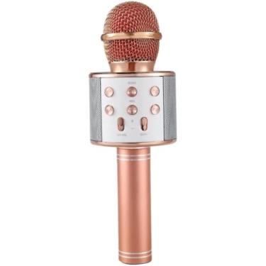 Imagem de Microfone Karaoke Portátil Bluetooth, 2 Alto-falantes, USB, WS-858, Bateria Recarregável, Rosa (ROSA)