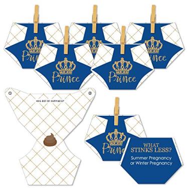 Imagem de Big Dot of Happiness Royal Prince Charming - Iniciante de conversa para chá de bebê - Jogo de fraldas sujas 2 em 1 - Conjunto de 24