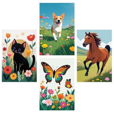 Imagem de AUTMAPLA Pacote com 4 kit de pintura de animais por números para adultos iniciantes, inclui gato preto, cachorro, borboleta, cavalo, fácil de pintar por números, em tela, aquarela simples, tinta por