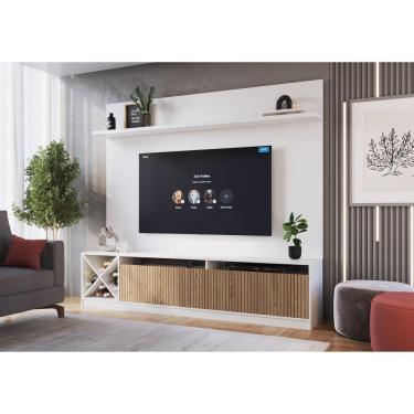 Imagem de Rack Com Impressão Ripado Painel Para Tv Até 50 Polegadas 2 Portas Adega Roma Quiditá Branco/Brise
