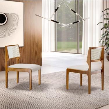 Imagem de Conjunto 2 Cadeiras Em Madeira Maciça Bari Mobilare Linho Off/Imbuia Natural