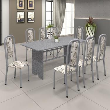 Imagem de Conjunto De Mesa 180X75Cm Tampo Granito Com 8 Cadeiras Lavínea Soma Móveis Martelado Pérola/Ocre/Arabesco