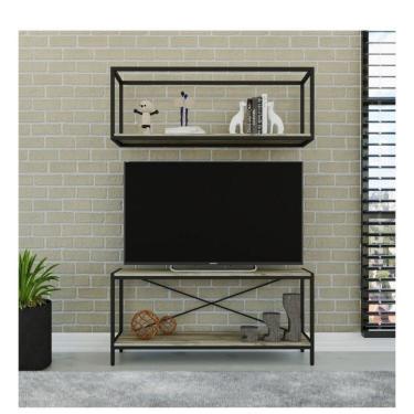 Imagem de Conjunto Rack Para Tv Até 50 Polegadas 1 Nicho Aéreo Estilo Industrial Active Yescasa Carvalho