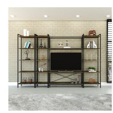 Imagem de Conjunto Rack Para Tv Até 50 Polegadas Estante 5 Prateleiras Estilo Industrial Active Yescasa Carvalho Dark