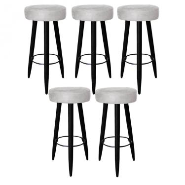 Imagem de Kit 05 Banqueta Alta Lia Para Cozinha Bar Balcão Bistrô Pé Palito Preto Tecido Sintético Cinza