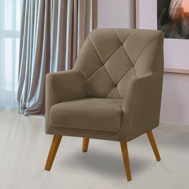 Imagem de Poltrona Decorativa Bordada Magali Veludo Bege Capuccino Lansofbr