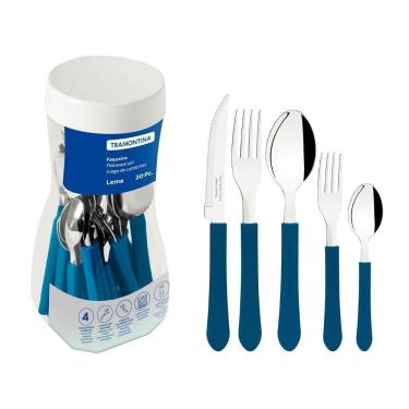 Imagem de Faqueiro Inox 20 Peças Leme Cabo Plástico Azul - Tramontina 23198918