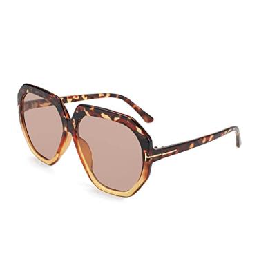 Imagem de FEISEDY Óculos de sol quadrados grandes femininos modernos armação grande proteção UV 400 óculos de sol B2859, Armação amarela clara/lente de chá 003 leopardo, 58mm