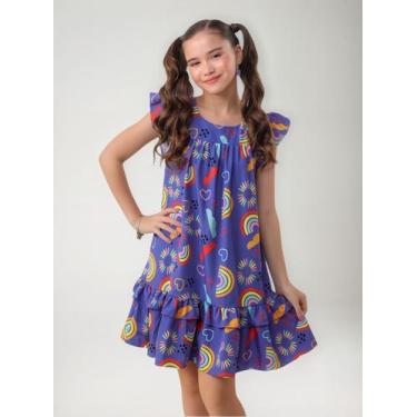 Imagem de Vestido Rodado Feminino Sê Tu Benção Roxo Com Arco Íris, Roxo, 6