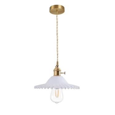 Imagem de LOTREE Luminária Pendente Redonda Vintage De Vidro Branco Leitoso Com Acabamento Em Latão Dourado E Interruptor Para Lustre Fazenda (Vidro)