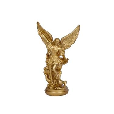 Imagem de Dlfghos Estátua De São Miguel Arcanjo, Pequena Escultura Anjo Dourado 5,2 Pol. Para Coleção Católica Cristã