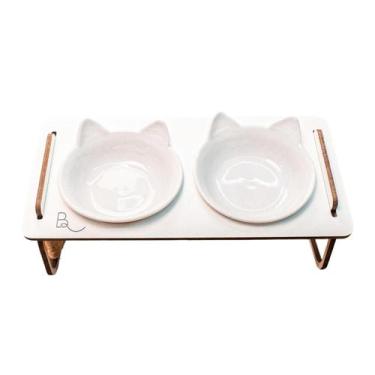Imagem de Comedouro Horus Duplo Cor Branco Gatos Porte Médio Bastet