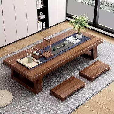 Imagem de Mesa Baixa De Estilo Japonês, Mesa De Chão De Chá Japonês De Madeira Maciça, Mesa De Jantar De Assento No Chão, Mesa De Café De Estilo Japonês Para Decoração De Casa, Coffee Color, 120CM