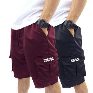 Imagem de Kit 2 Bermudas Corta Vento Bolso Cargo Hunter Colors Verão, Brd, Pto, 