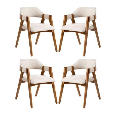 Imagem de Kit 4 Cadeiras de Jantar Lua Estofada em Madeira Maciça Imbuia Linho Bege L60 RMI
