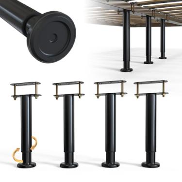 Imagem de YUEYIN Pernas de suporte de metal sob a cama, altura ajustável, perna de suporte de ripa de cama para estrutura de cama resistente/madeira/king/queen (17,8 cm - 32 cm (4 peças))
